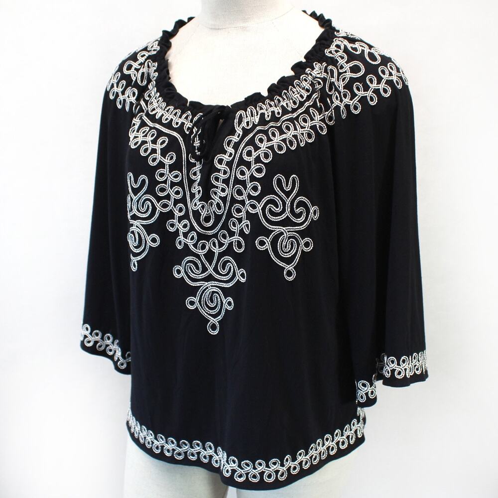 Lauren Michelle plus vintage 90s embossed dressy black rayon blend blouse top 3X